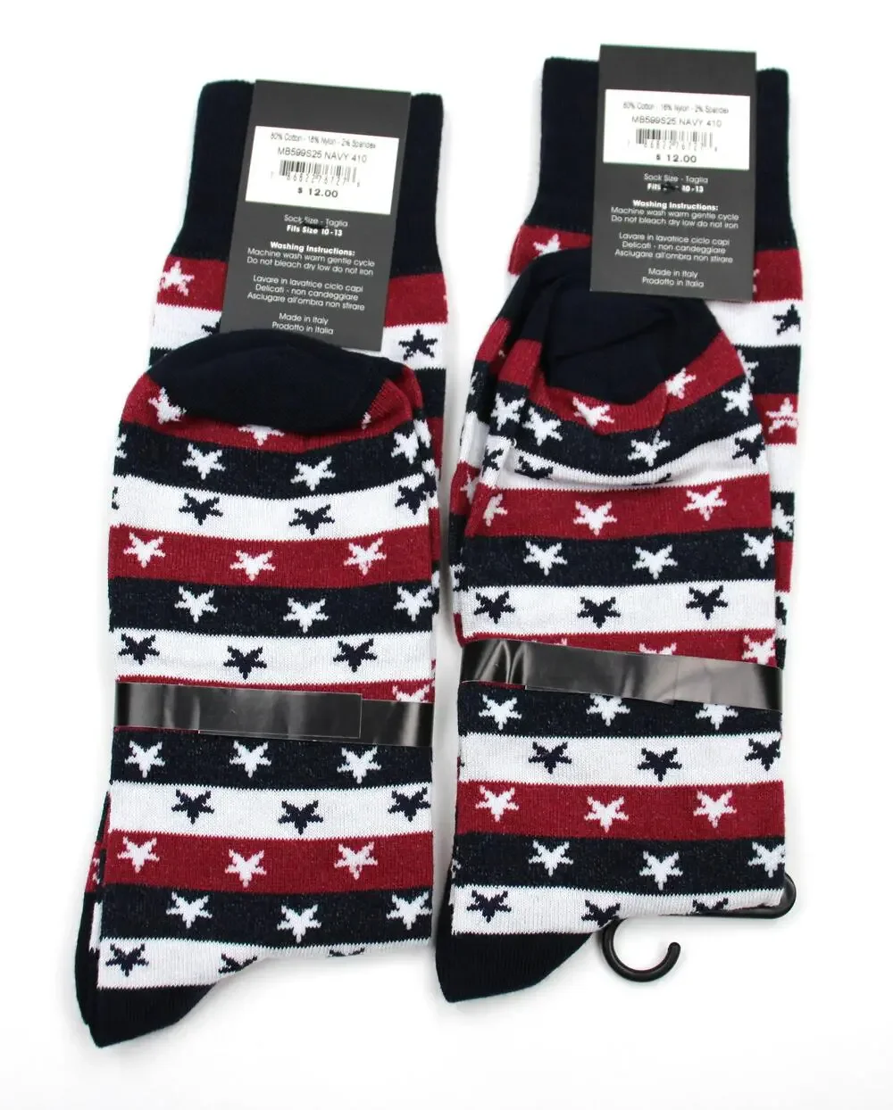 The Men's Store Socks Mens 10-13 Navy Patriotic Flag Dress Mid Calf Italy 2 Pair